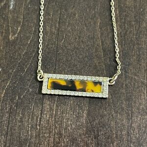 White House Black Market Tigers Eye and Rhinestone Pendant Necklace